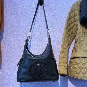 Authentic Large Black Studded Leather Hobo Bag